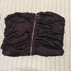 Fashion Nova Black Strapless Tube Top with Gold Zipper